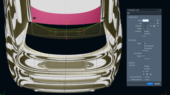 Curvature analyses for evaluating the generated surfaces