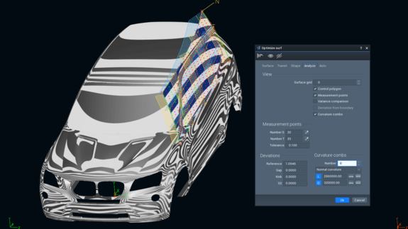 Adjustment of surface properties in parameters with visual feedback