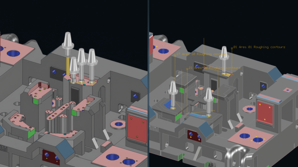 Comparación de programación CAM por áreas y fabricación automática preparada para máquina con NC Organizer